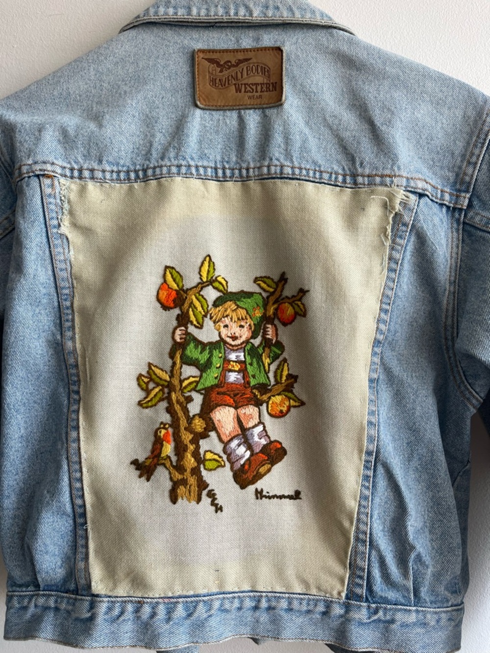 Vintage Embroidered Patch Upcycled Denim Jacket Size Small Oversized - Picture 5 of 8